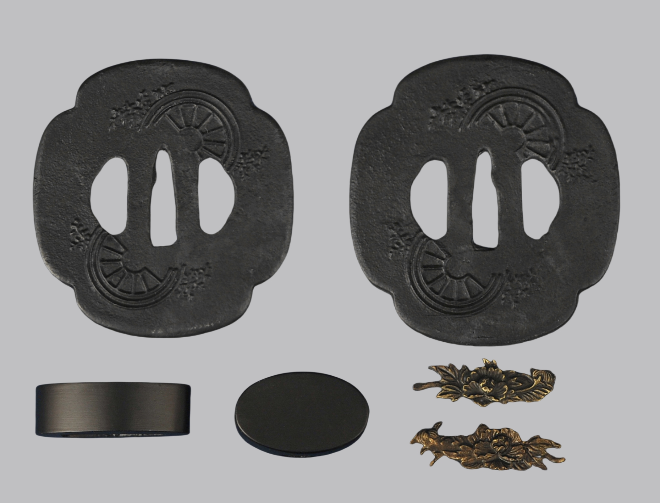 Iron Tsuba+Fuchi+Kashira Japanese Sword Fittings,$55.00