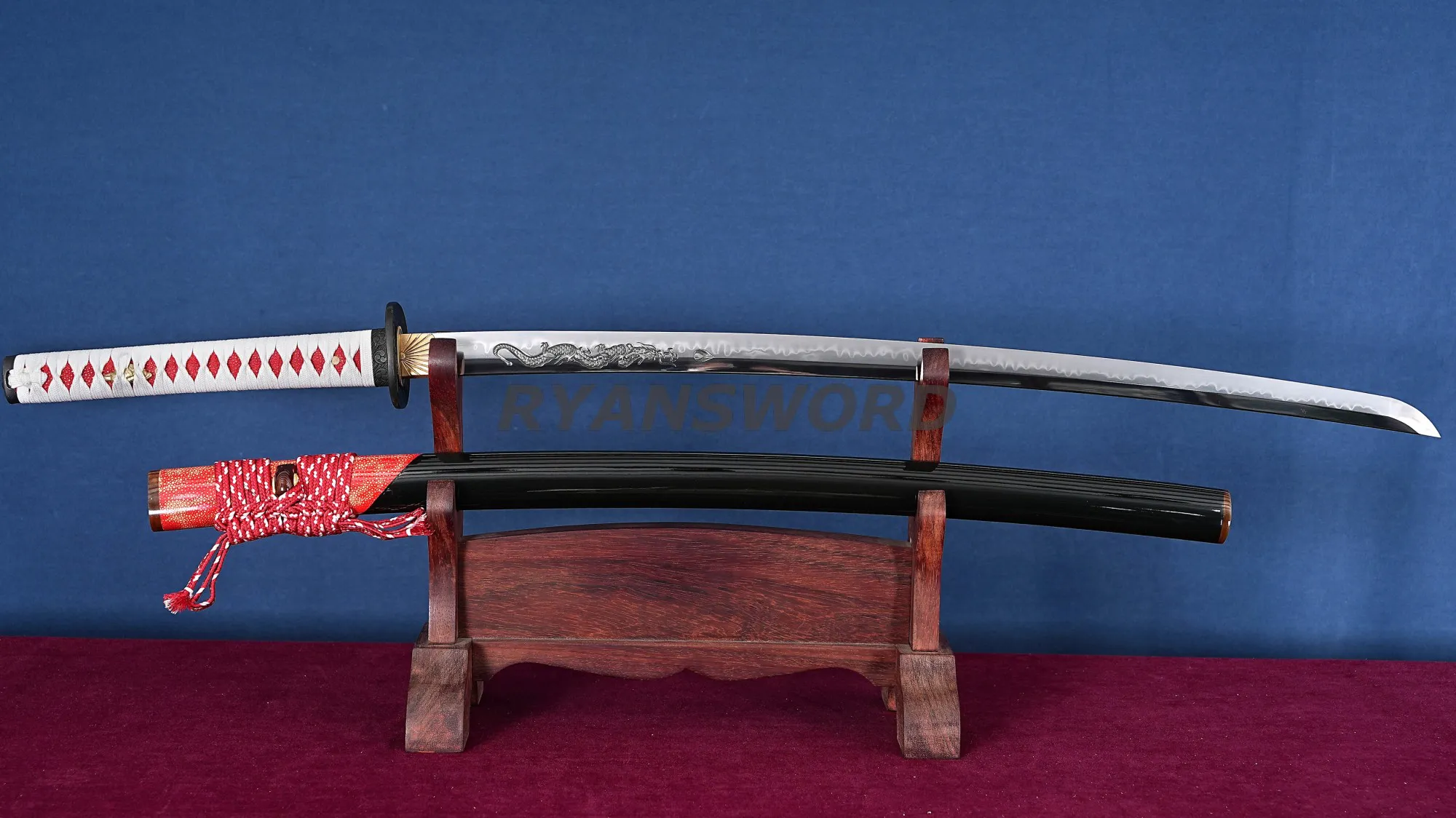 Handmade Katana Clay Tempered Hazuy+Jizuya Polish Dragon Engraving